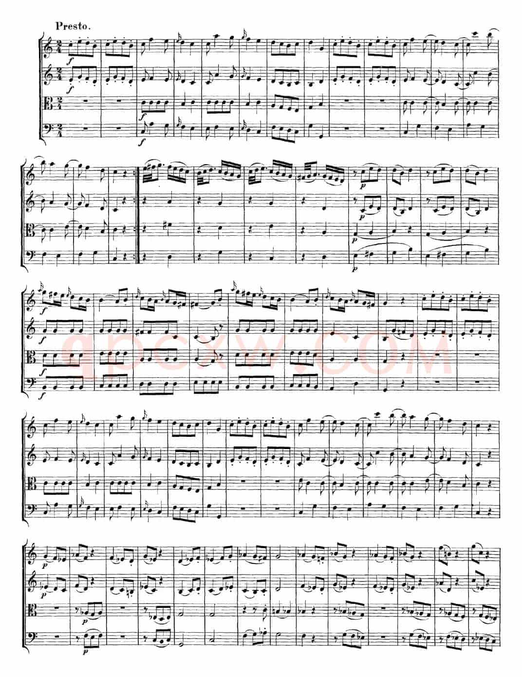Mozart《Quartet No.4 in C Major,K.157》（总谱）