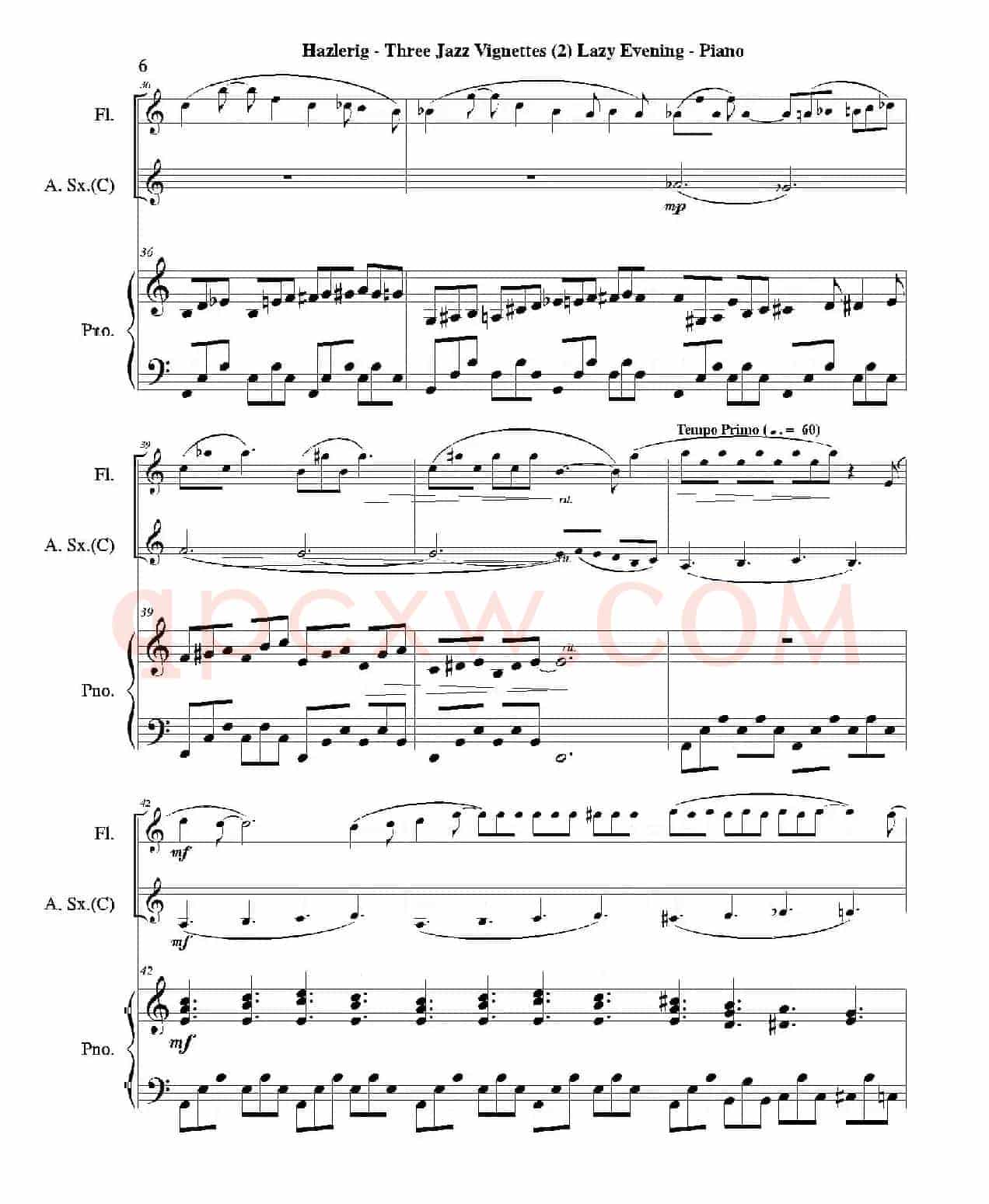 Three jazz vignettes（第二乐章）（三重奏钢琴分谱）