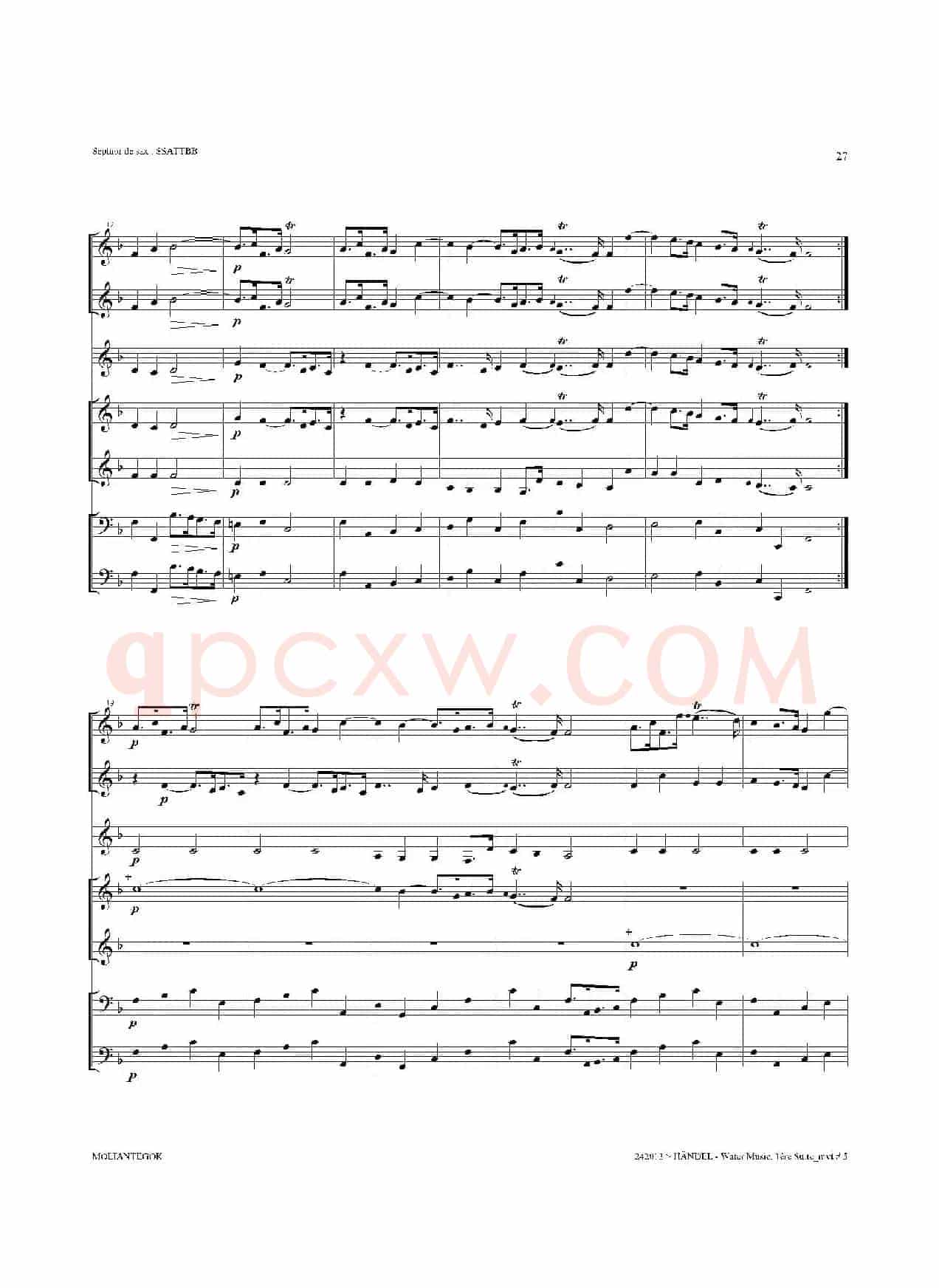 Water Music（HWV.348 No.1）（萨克斯合奏总谱）