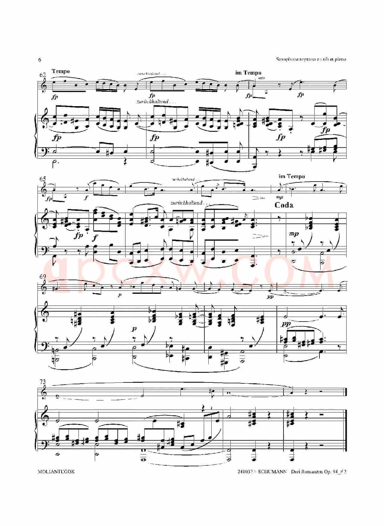 三首浪漫曲 Op.94（高音萨克斯+钢琴伴奏）