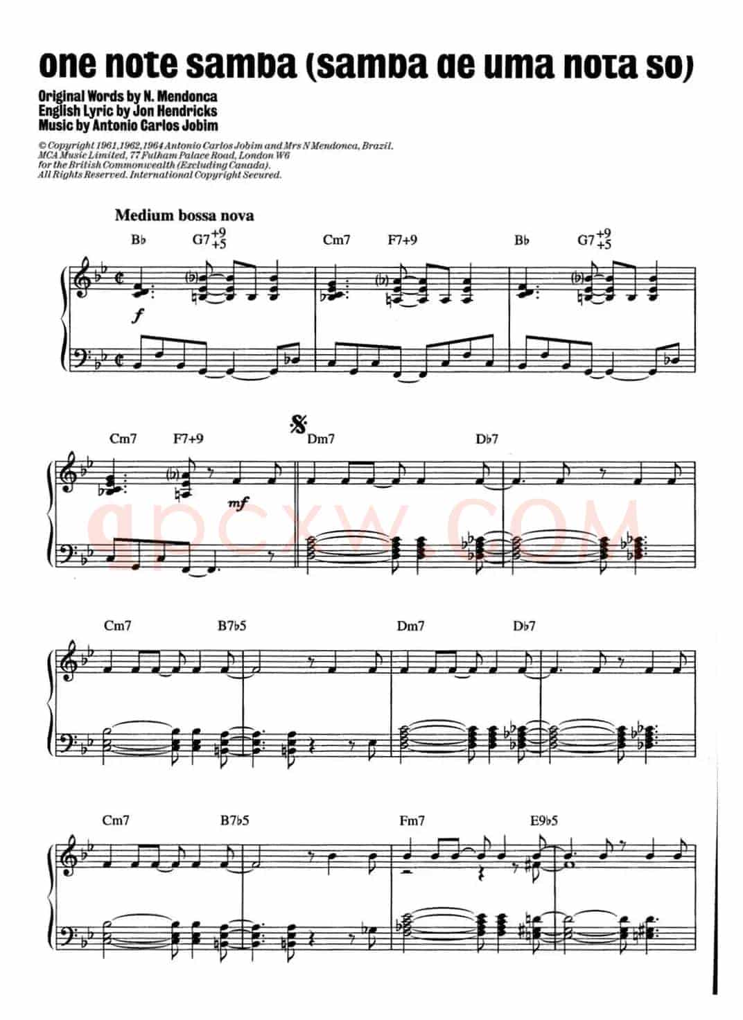 One Note Samba（samba de uma nota so）（爵士钢琴酒吧独奏钢琴谱）