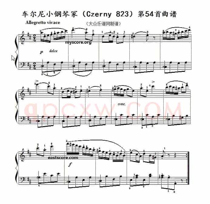 车尔尼《小钢琴家》(Czerny 823)第54首(曲谱及练习提示)