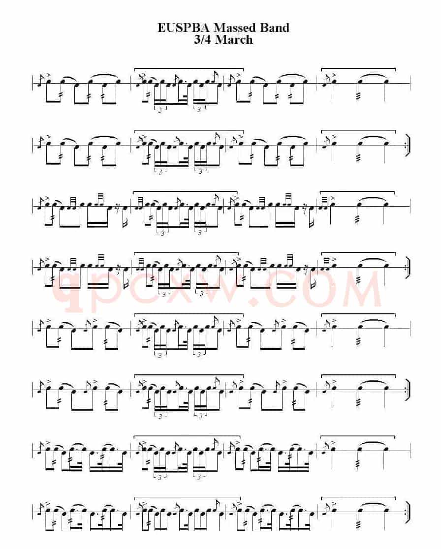 EUSPBA Massed Band 3/4 March（行进乐队3/4拍鼓谱）