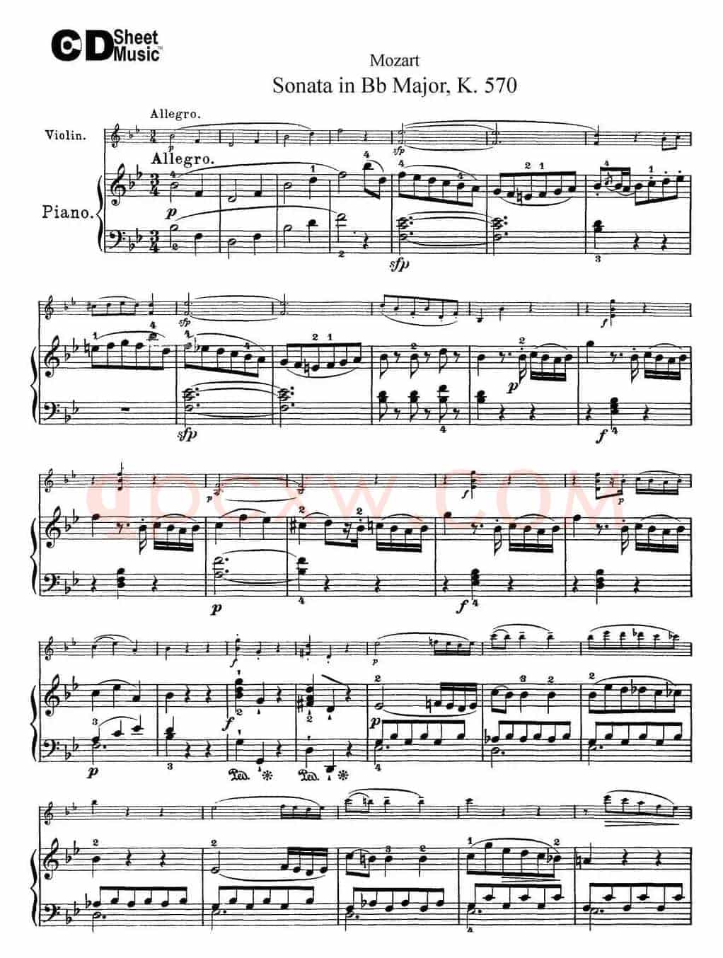 Violin Sonata in Bb Major K.570（小提琴+钢琴伴奏）