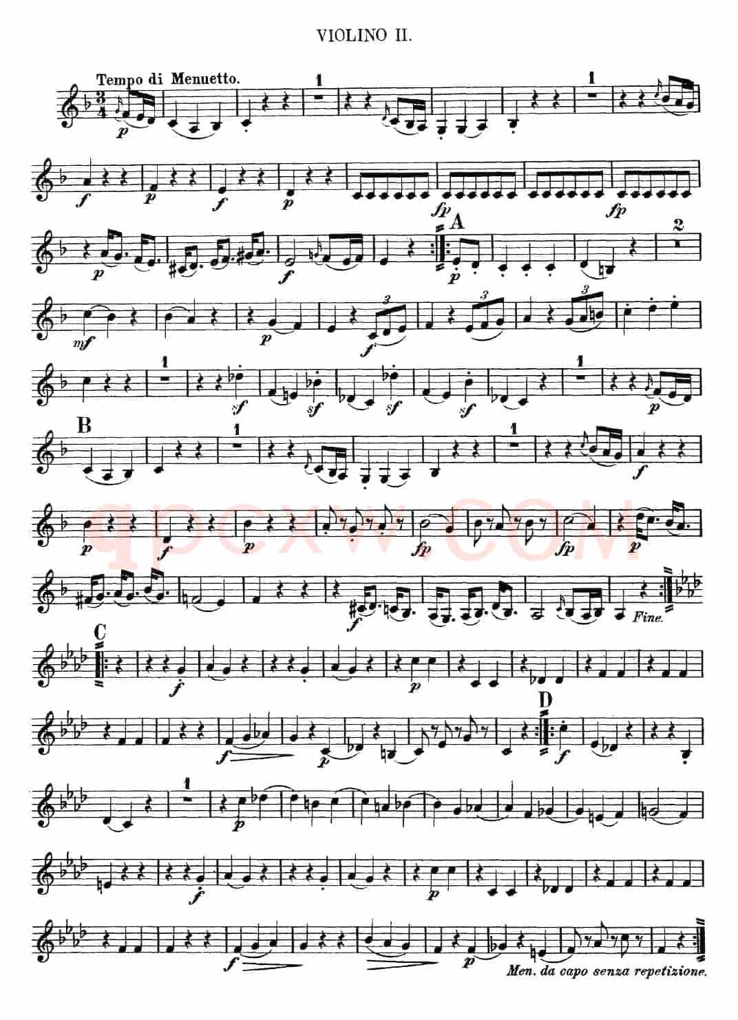 Mozart《Quartet No.5 in F Major,K.158》（Violin 2分谱）