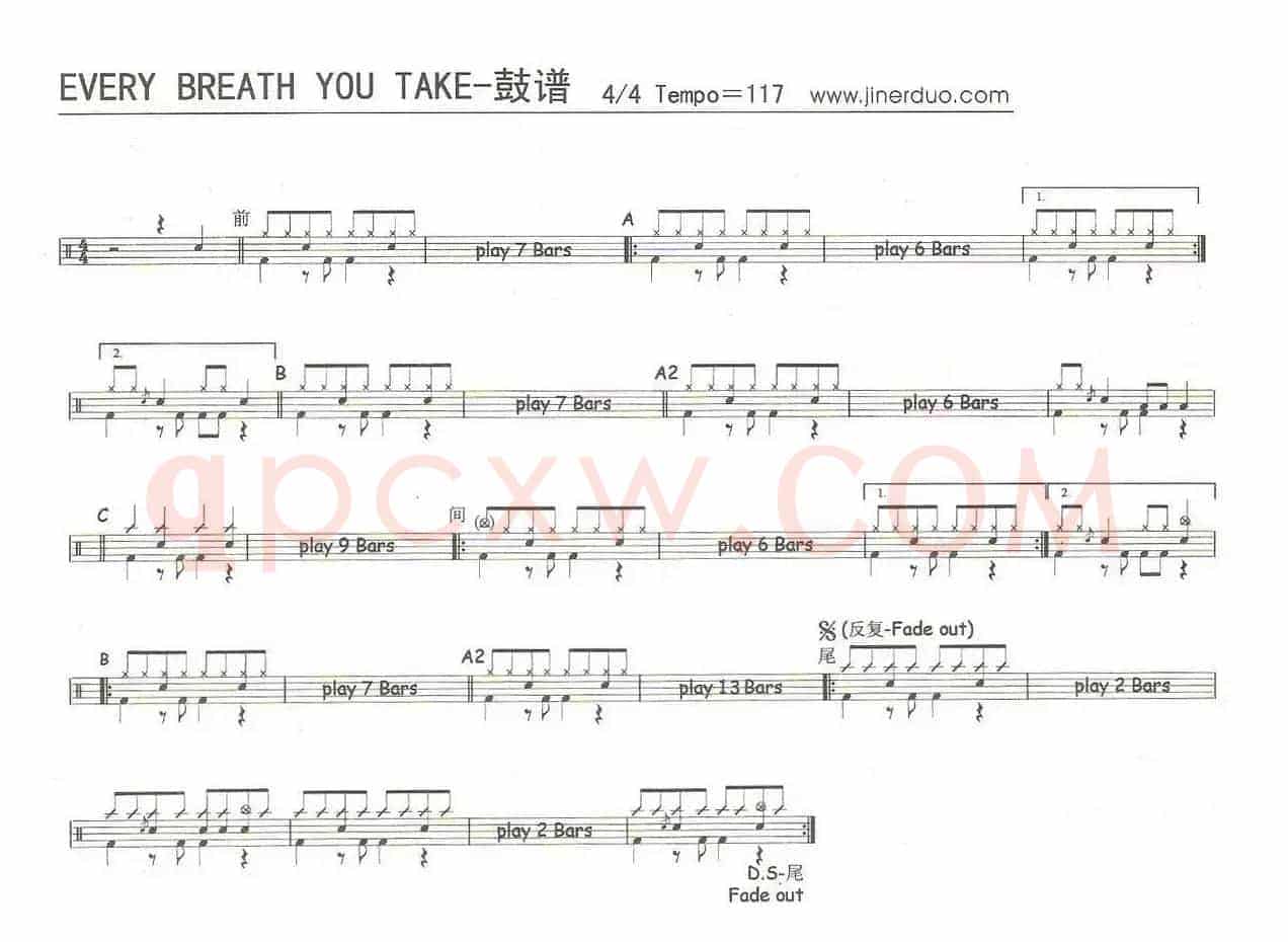 Every Breath You Take（架子鼓谱）