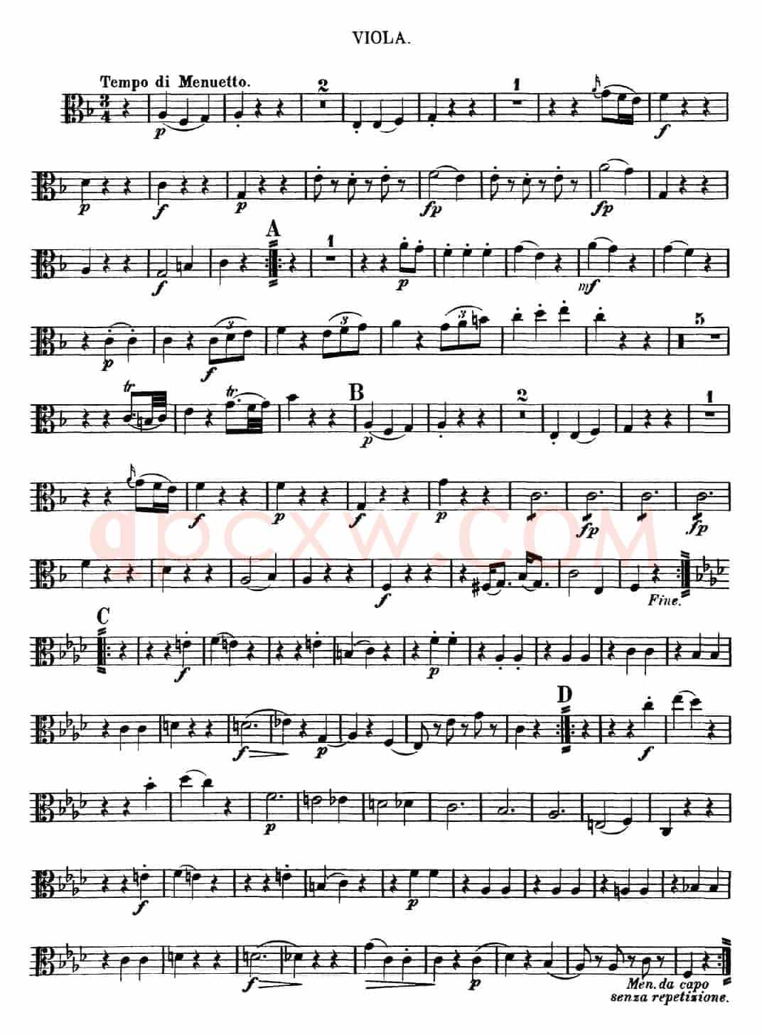Mozart《Quartet No.5 in F Major,K.158》（Viola分谱）