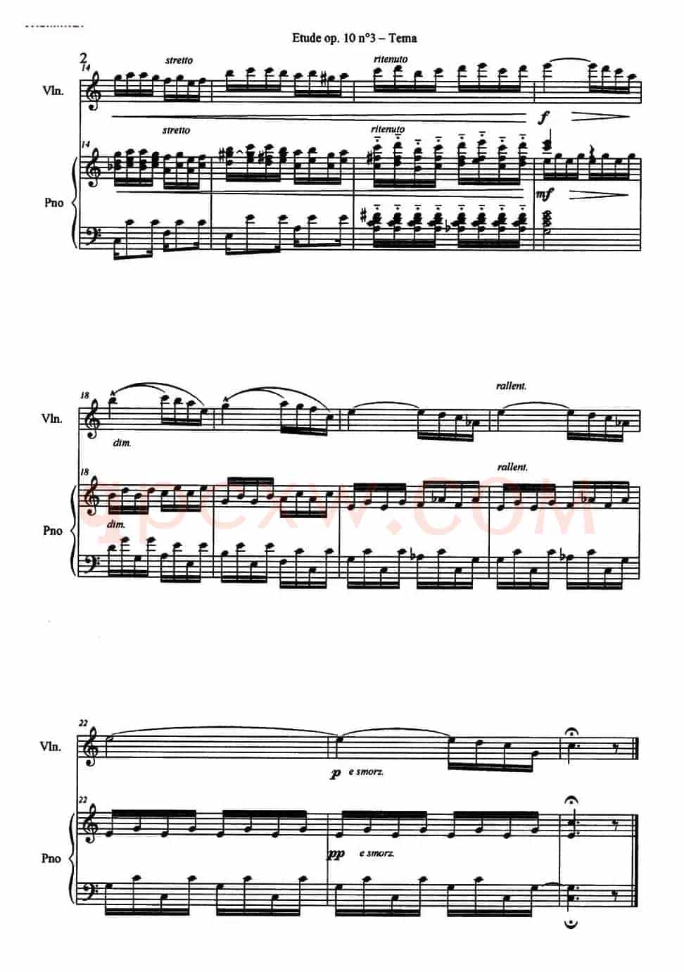 Etude Op.10 No.3-Tema（离别曲）（小提琴+钢琴伴奏）