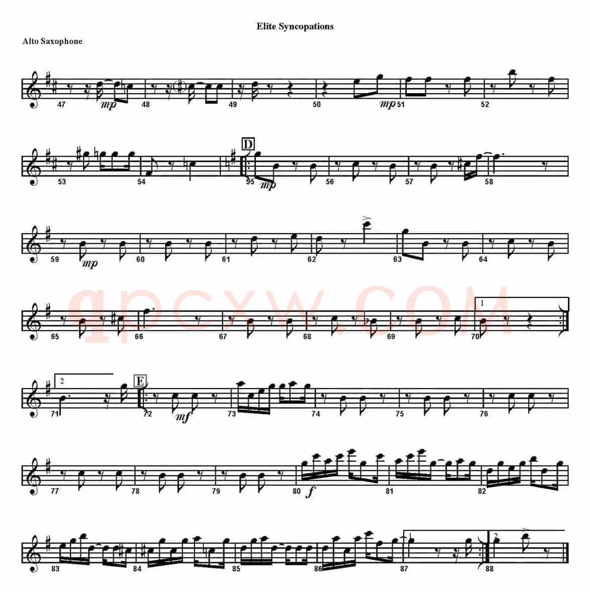 ELITE SYNCOPATIONS（四重奏·中音萨克斯分谱）