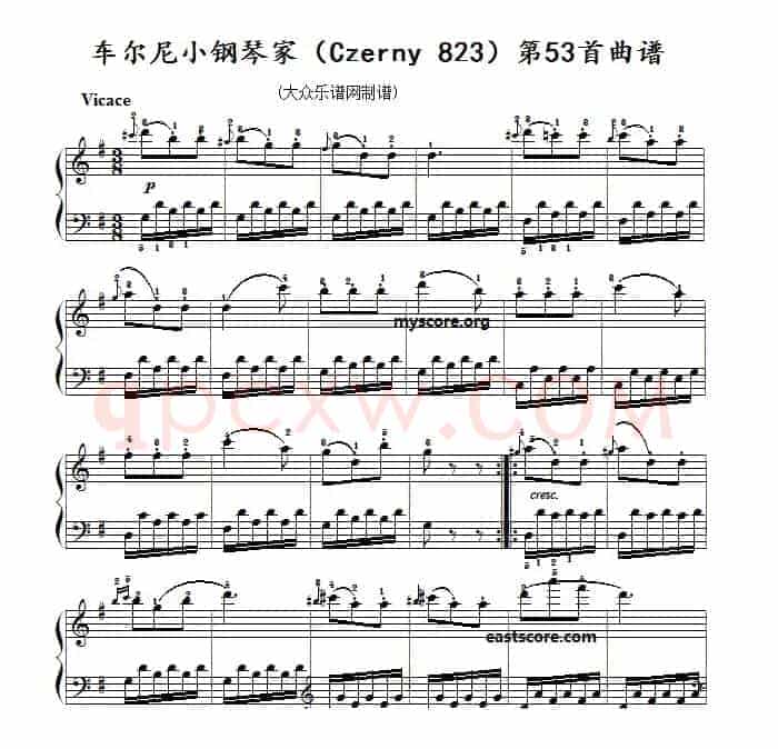 车尔尼《小钢琴家》(Czerny 823)第53首(曲谱及练习提示)
