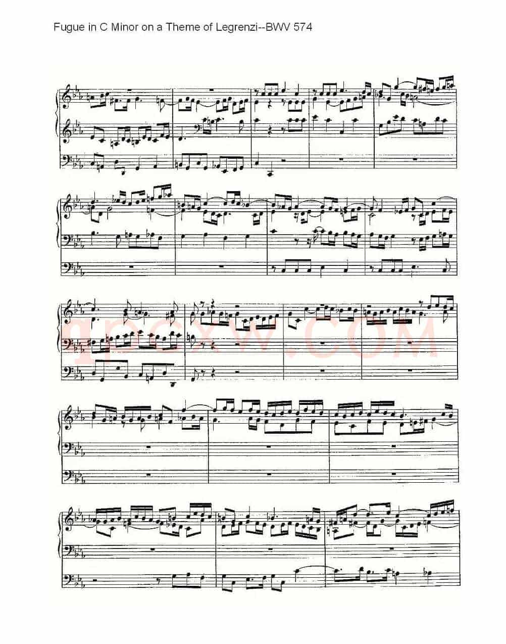 Fugue in C Minor on a Theme of Legrenzi--BWV 574 (管风琴谱)