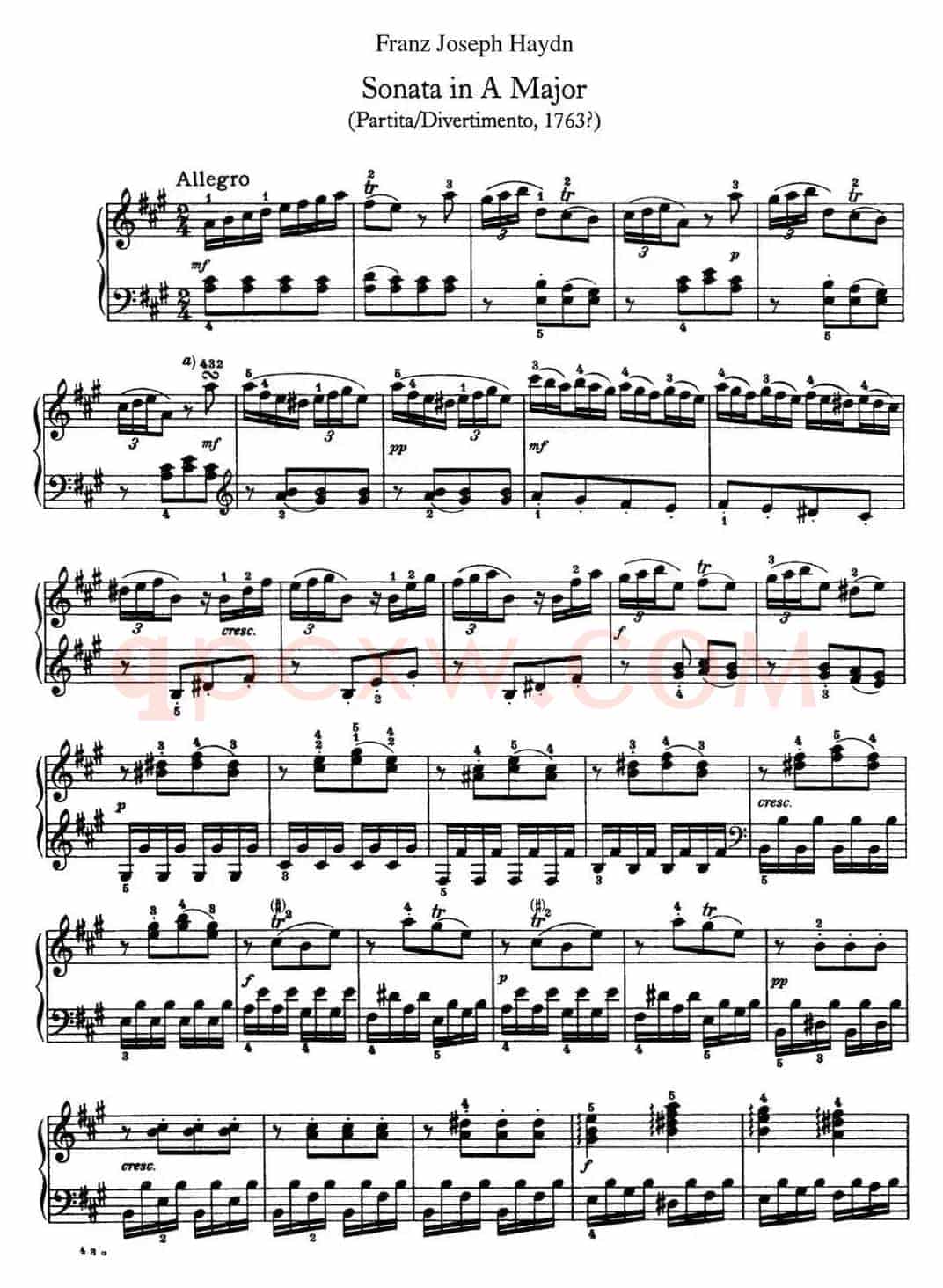 海顿 钢琴奏鸣曲 Hob XVI 5 Divertimento A major