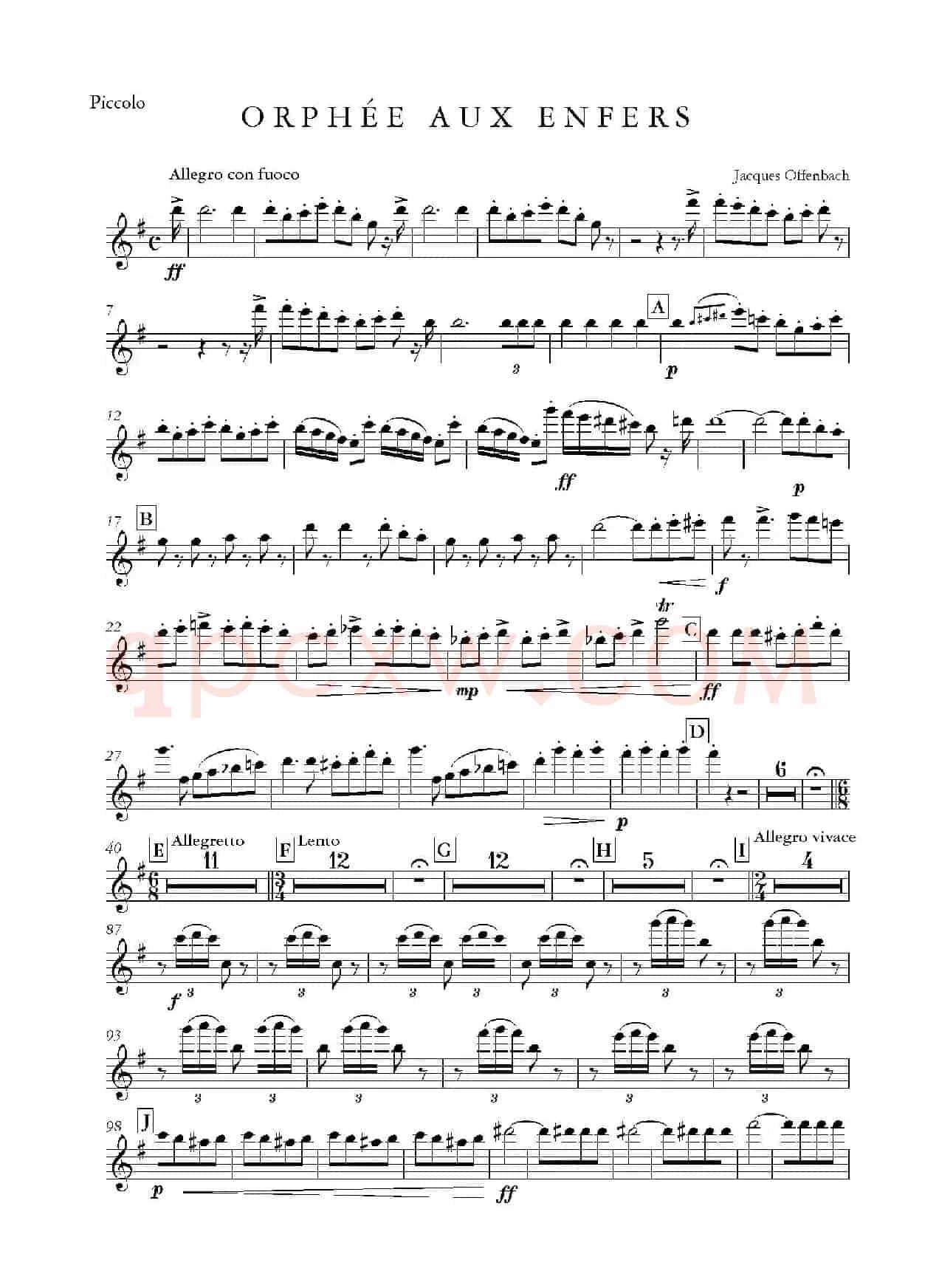 天堂与地狱序曲(管弦乐长笛分谱)