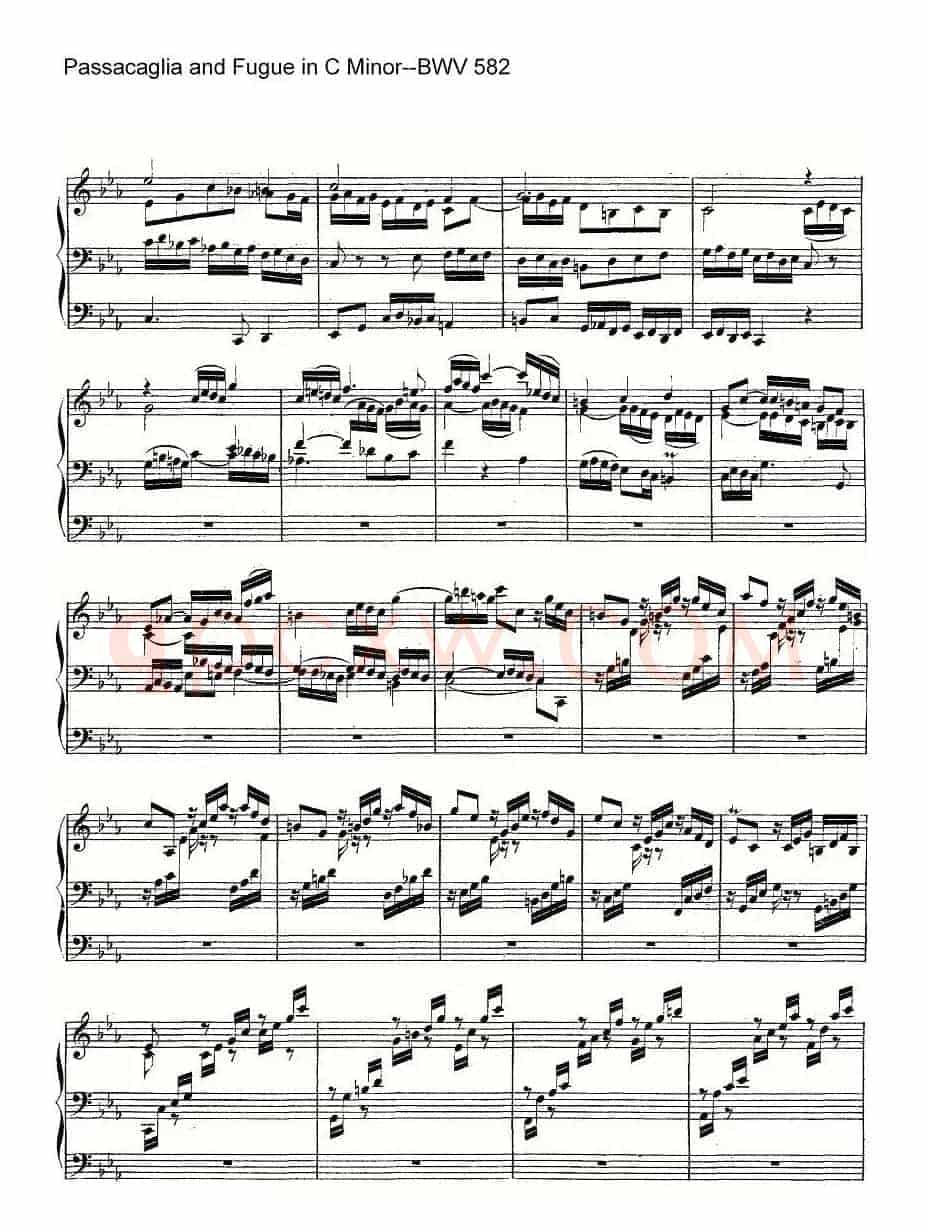Passacaglia and Fugue in C Minor--BWV 582(管风琴谱)