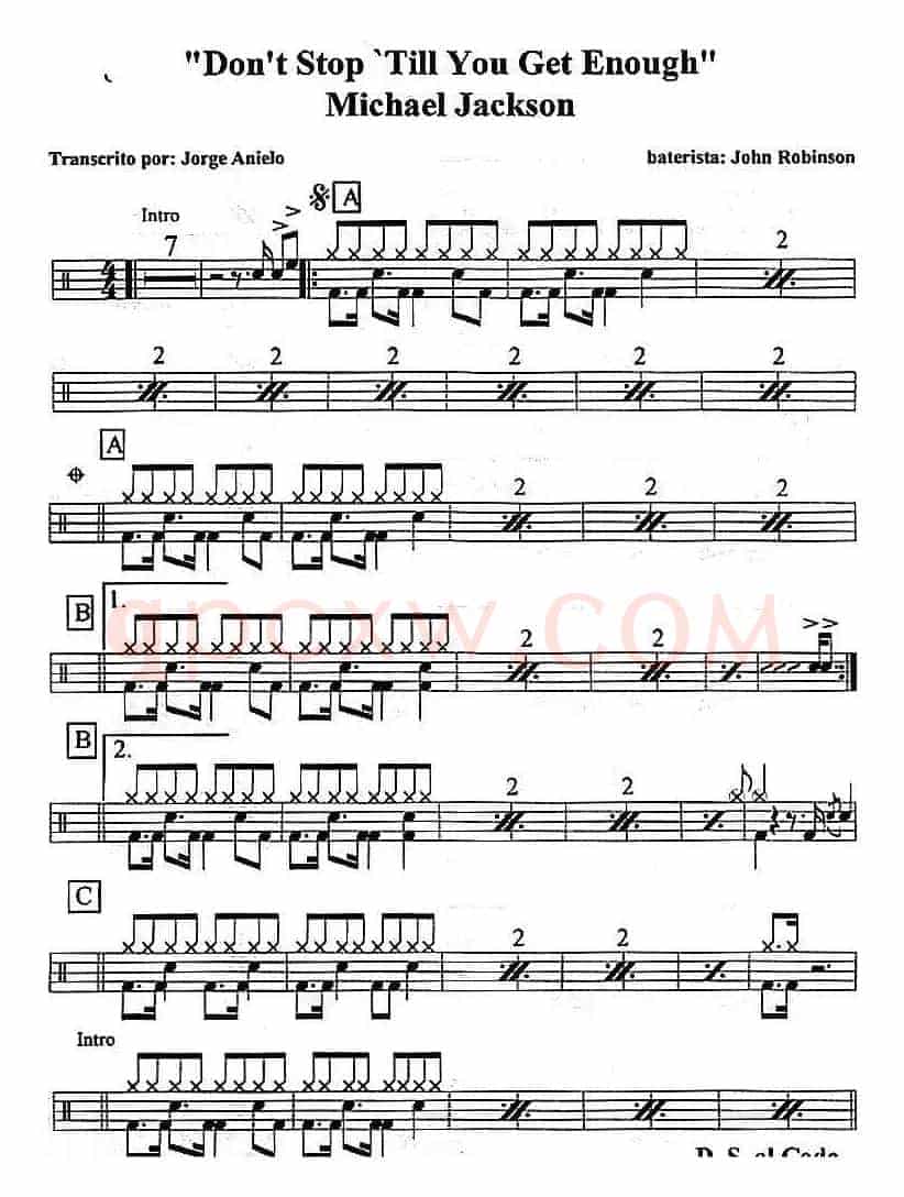 爵士鼓谱：Michael Jackson - Don't stop 'till you get enough