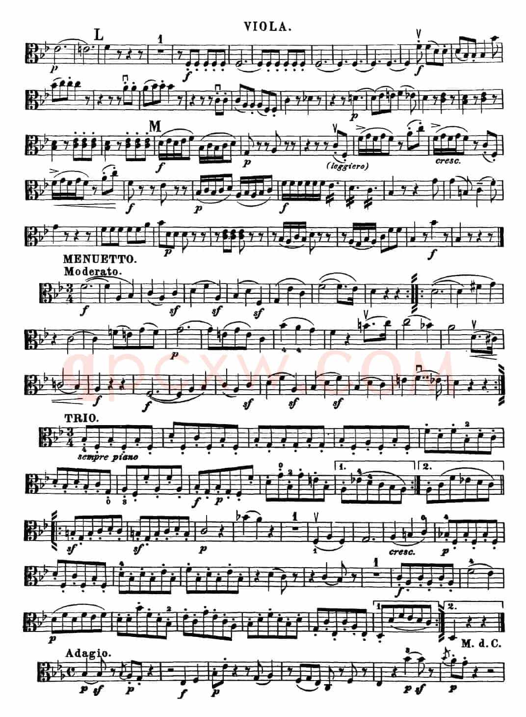 Mozart《Quartet No.17 in Bb Major,K.458》（Viola分谱）