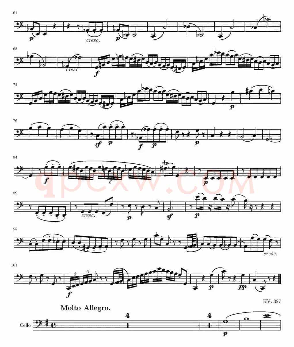 String Quartet KV.387（弦乐四重奏大提琴分谱）