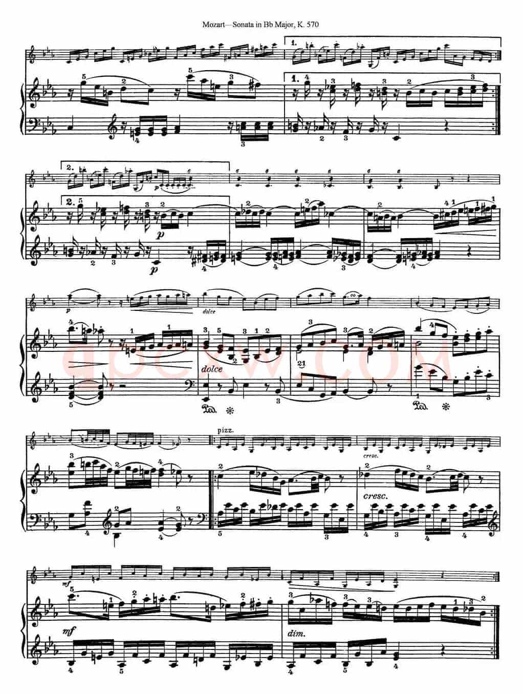 Violin Sonata in Bb Major K.570（小提琴+钢琴伴奏）