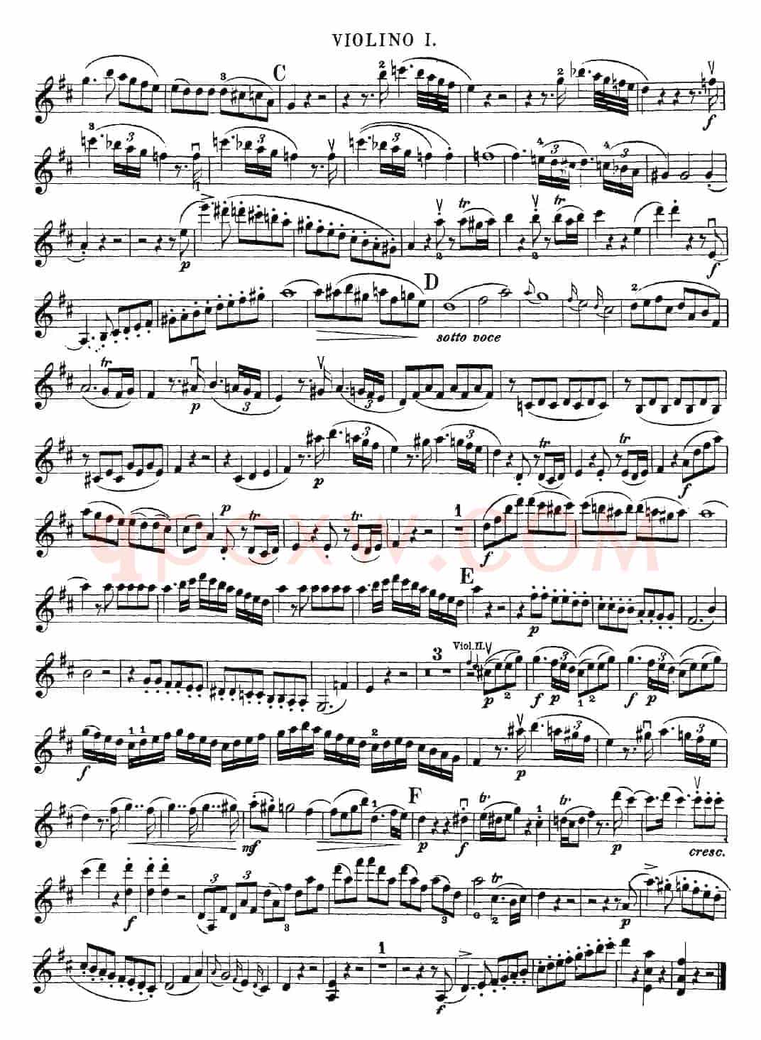 Mozart《Quartet No.21 in D Major,K.575》（Violin 1分谱）