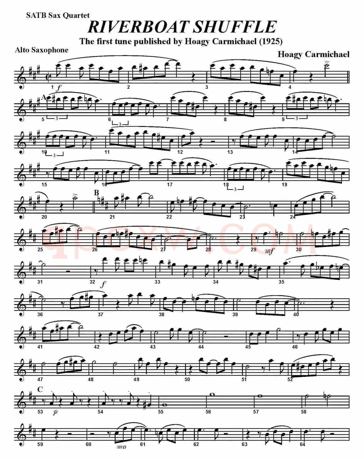 RIVERBOAT SHUFFLE（四重奏·中音萨克斯分谱）