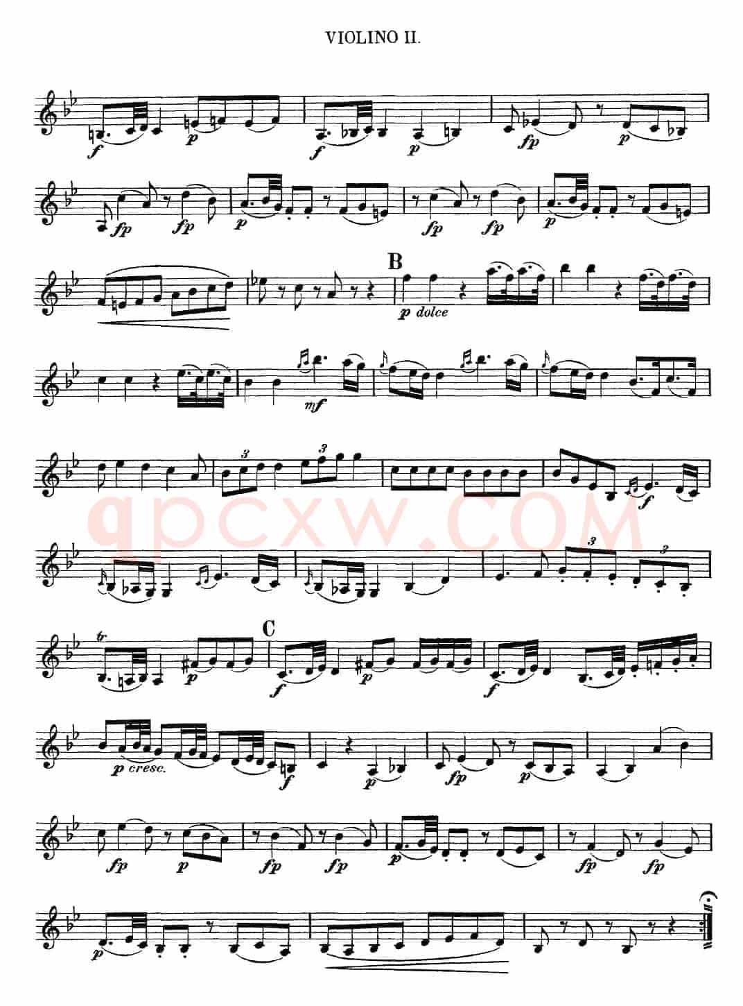 Mozart《Quartet No.6 in Bb Major,K.159》（Violin 2分谱）