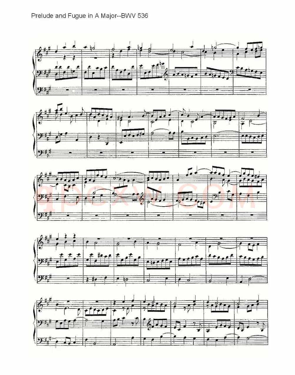 Prelude and Fugue in A Major--BWV 536 (管风琴谱)