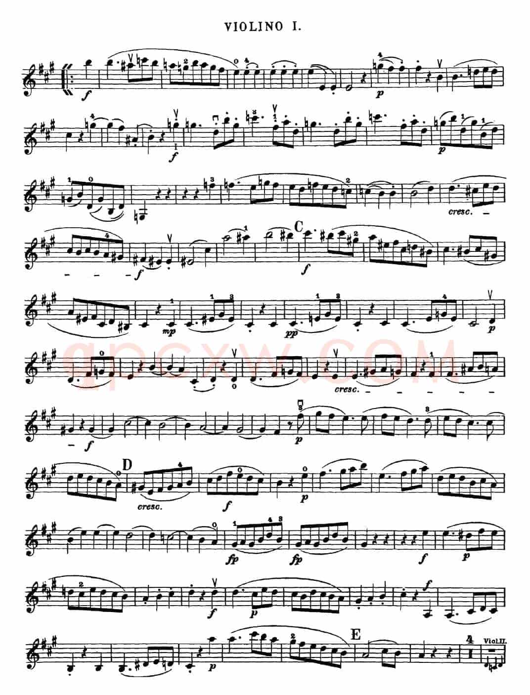 Mozart《Quartet No.18 in A Major,K.464》（Violin 1分谱）