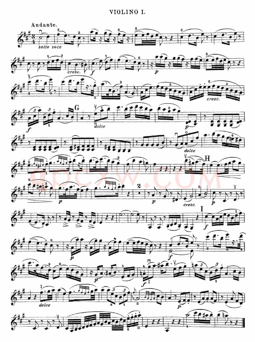 Mozart《Quartet No.21 in D Major,K.575》（Violin 1分谱）