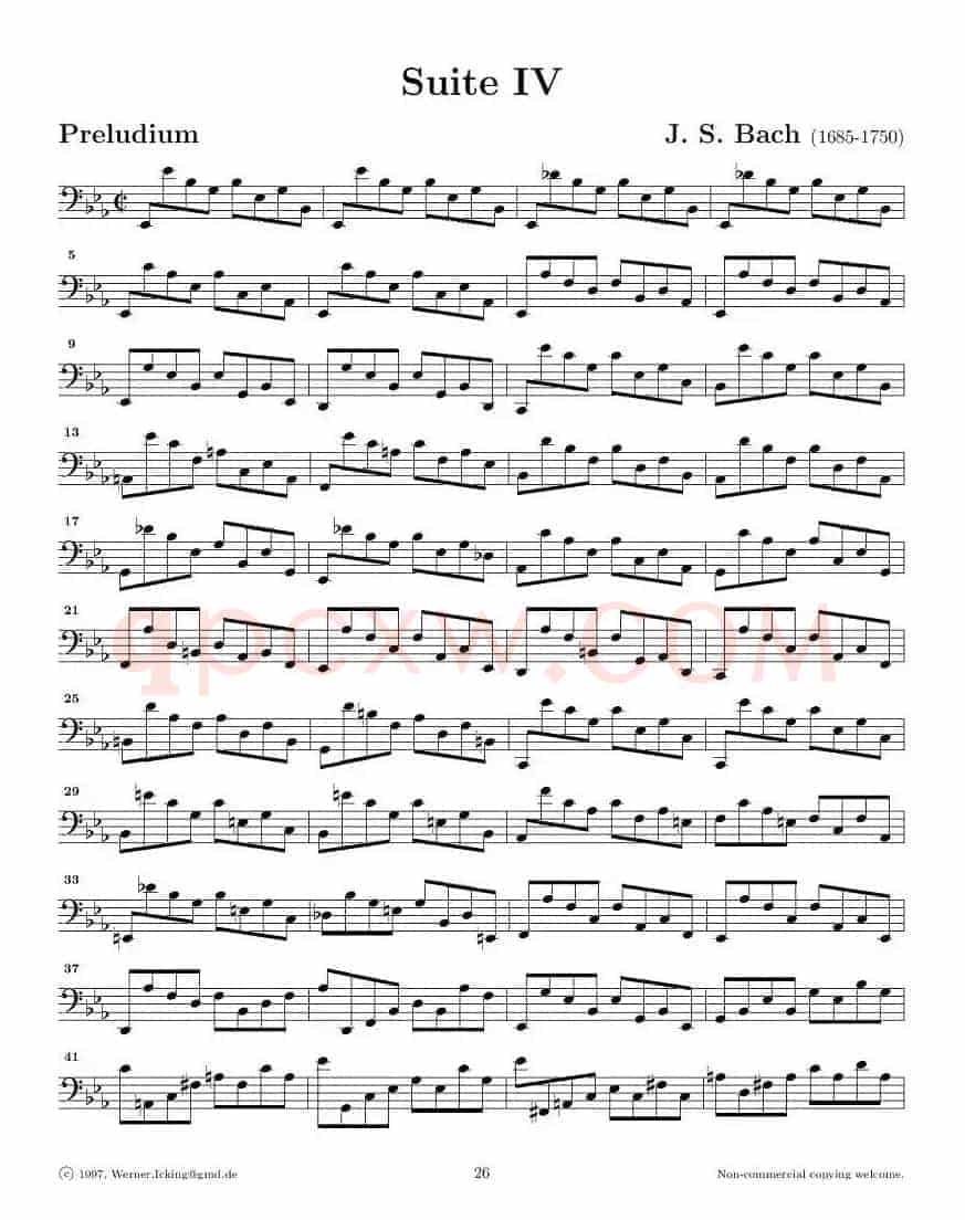 巴赫无伴奏大提琴练习曲之四