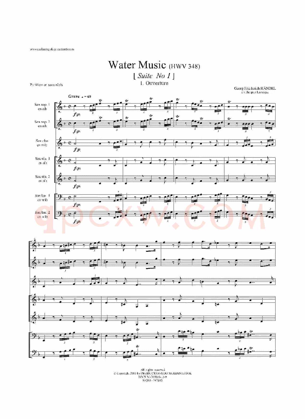 Water Music（HWV.348 No.1）（萨克斯合奏总谱）