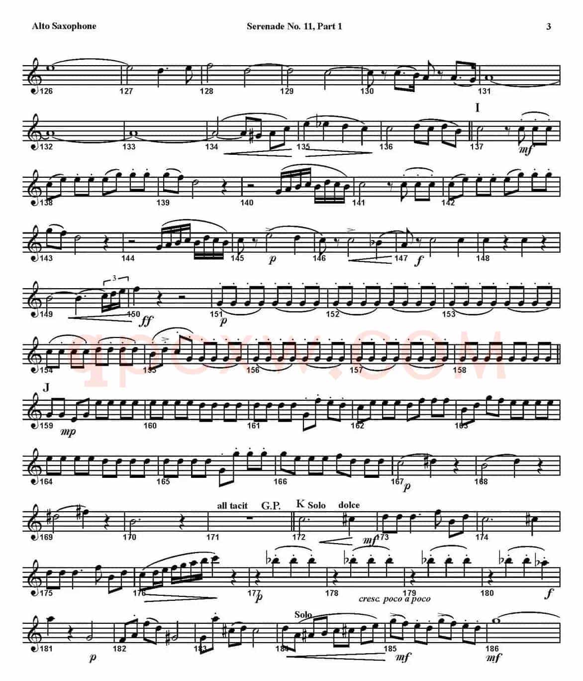 SERENADE No.11 in Eb，K.375 Part 1（四重奏·中音萨克斯分谱）