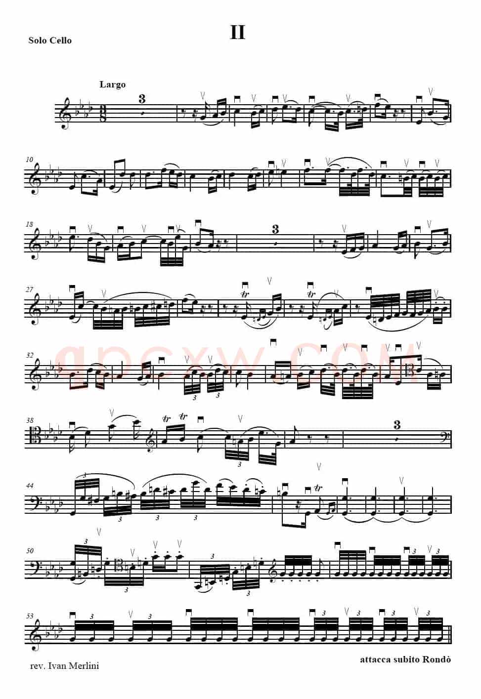 贝多芬  C大调三重协奏曲 第二乐章 作品56（大提琴分谱）