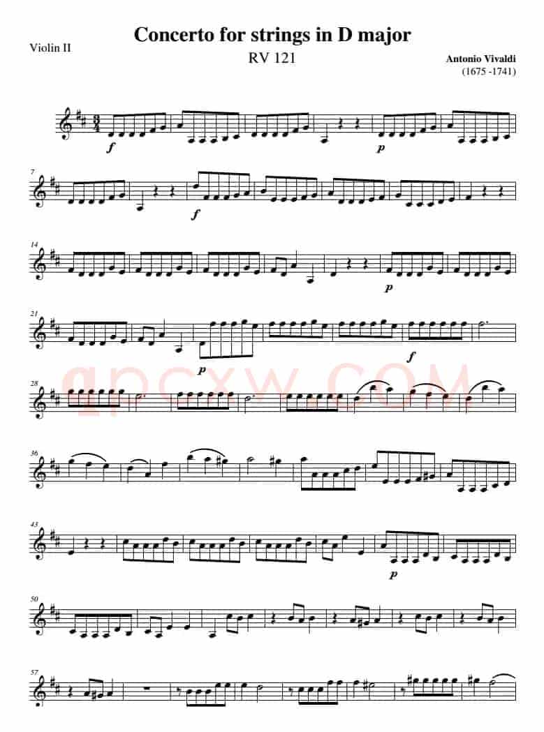 Concerto for strings in D Major（RV121、Violin Ⅱ分谱）