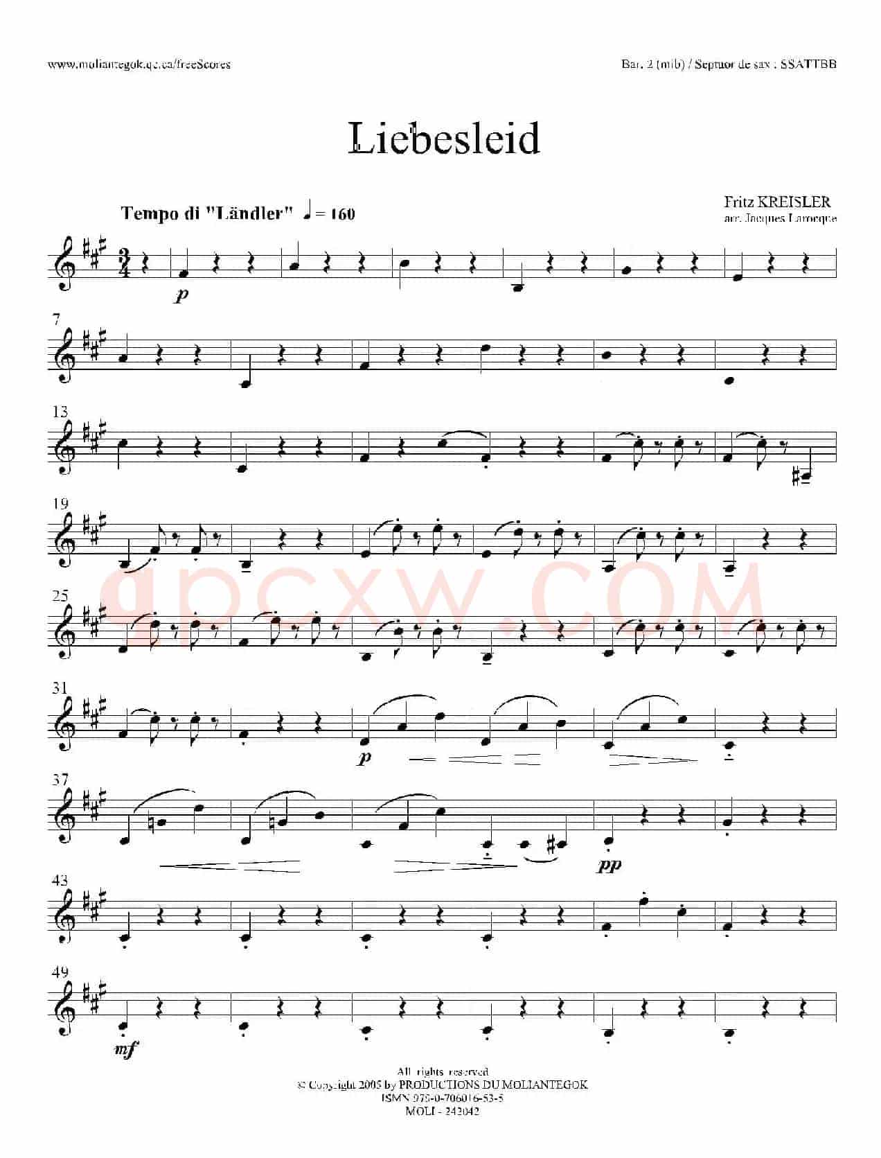 Liebesleid（四重奏、第1、2上低音萨克斯分谱）
