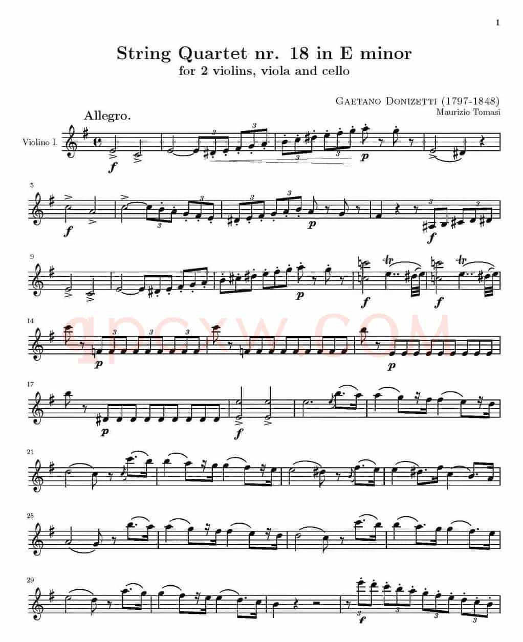 String Quartet nr.18 in E minor（E小调弦乐四重奏）（第一小提琴分谱）