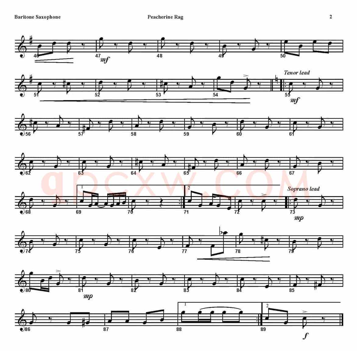 PEACHERINE RAG（四重奏·上低音萨克斯分谱）