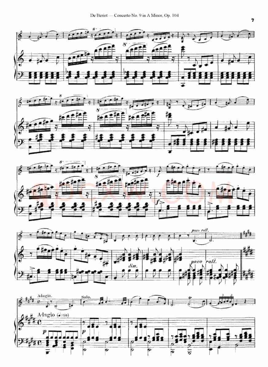 Beriot《Concerto No.9 in A Minor》Op.104（贝里奥《A小调第九小提琴协奏曲》Op.104、小提琴+钢琴伴奏）