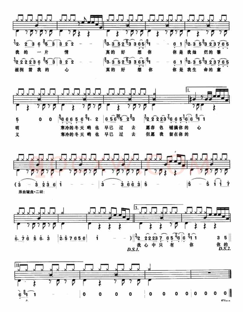 真的好想你（架子鼓、鼓谱+简谱+歌词）