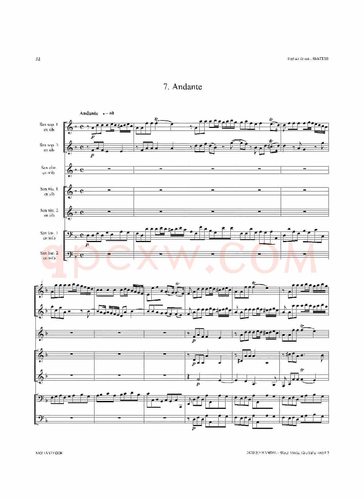 Water Music（HWV.348 No.1）（萨克斯合奏总谱）