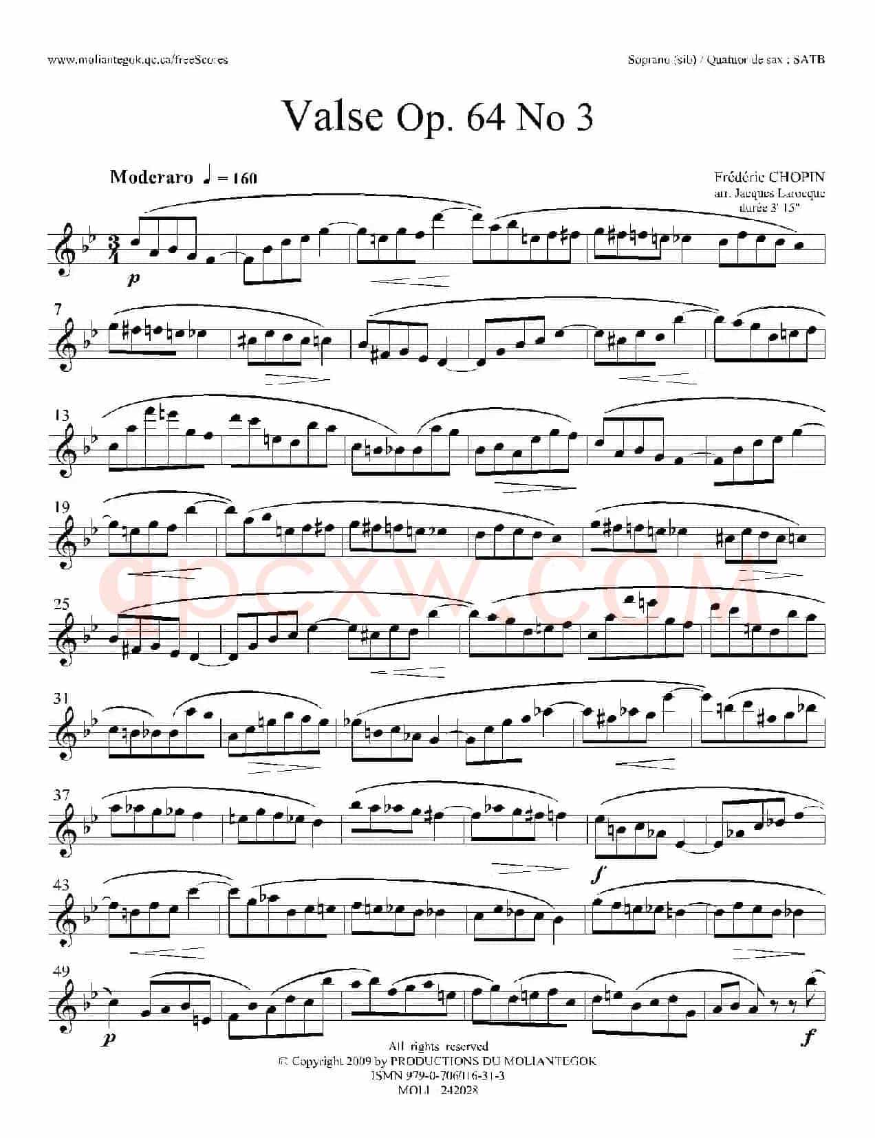 降A大调圆舞曲 Op.64 No.3（四重奏高音萨克斯分谱）