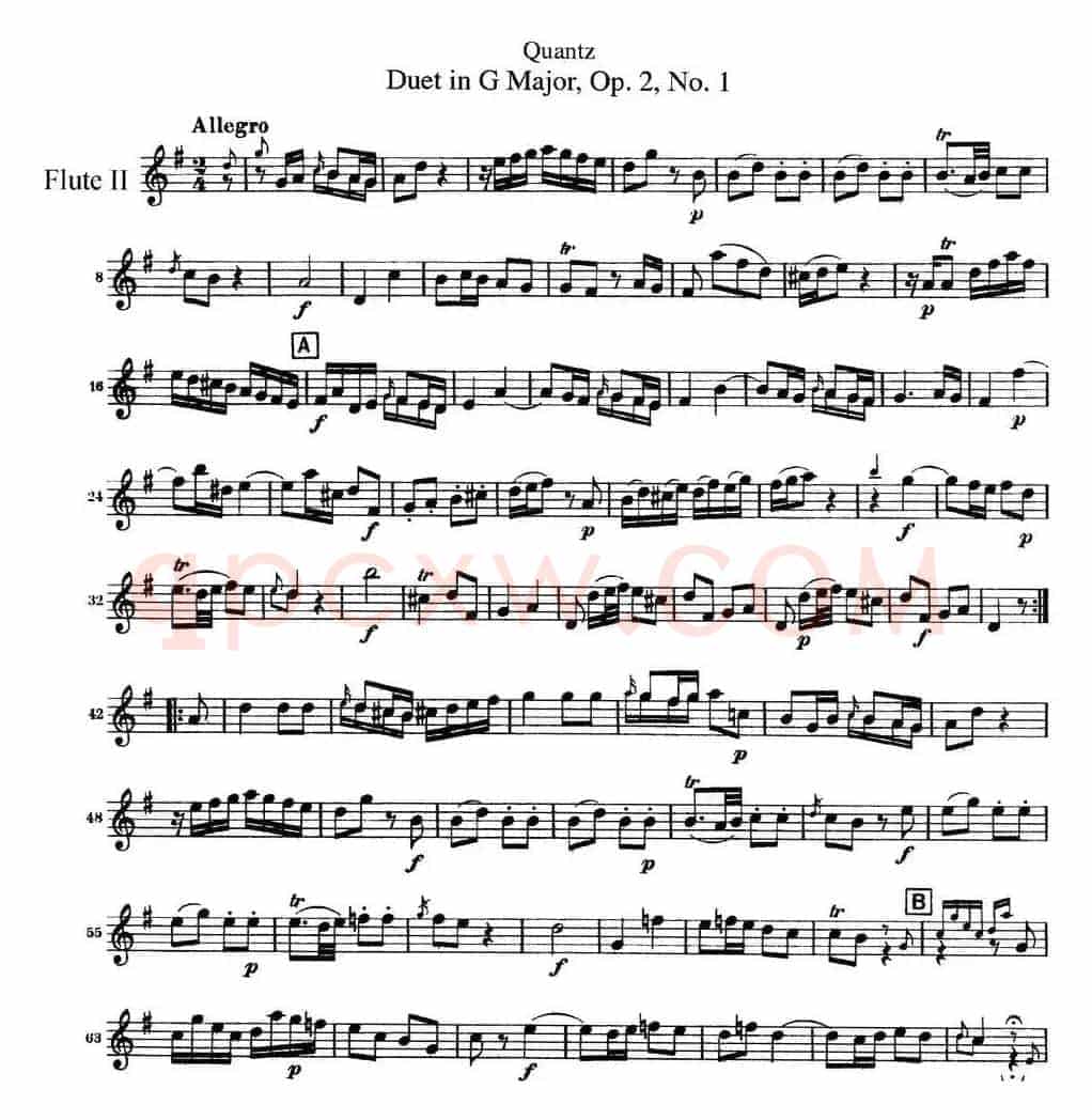 匡茨G大调长笛二重奏Op.2——Flute 2（No.1）