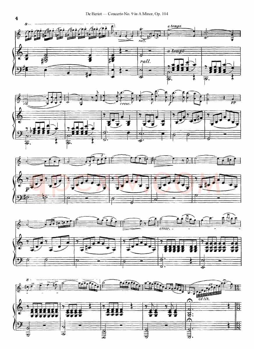 Beriot《Concerto No.9 in A Minor》Op.104（贝里奥《A小调第九小提琴协奏曲》Op.104、小提琴+钢琴伴奏）