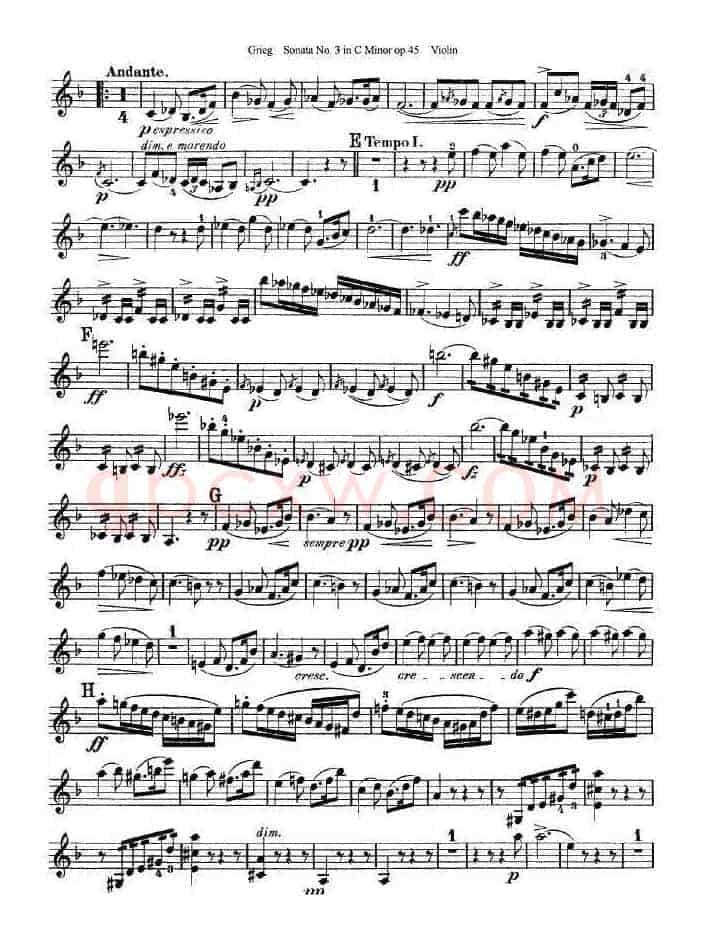 格里格F大调奏鸣曲，op.3（第一小提琴分谱）