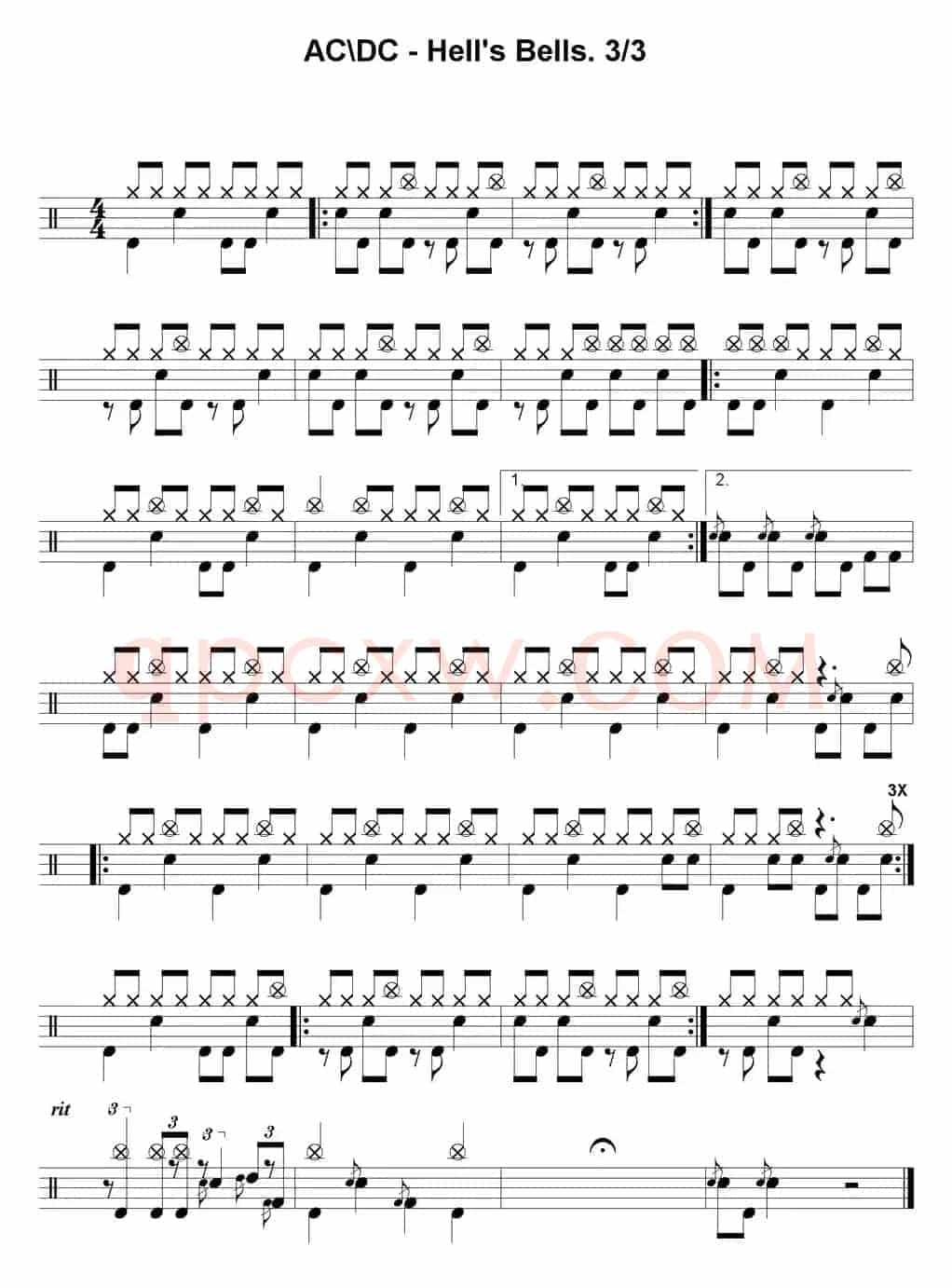 爵士鼓谱：AcDc - Hells bells