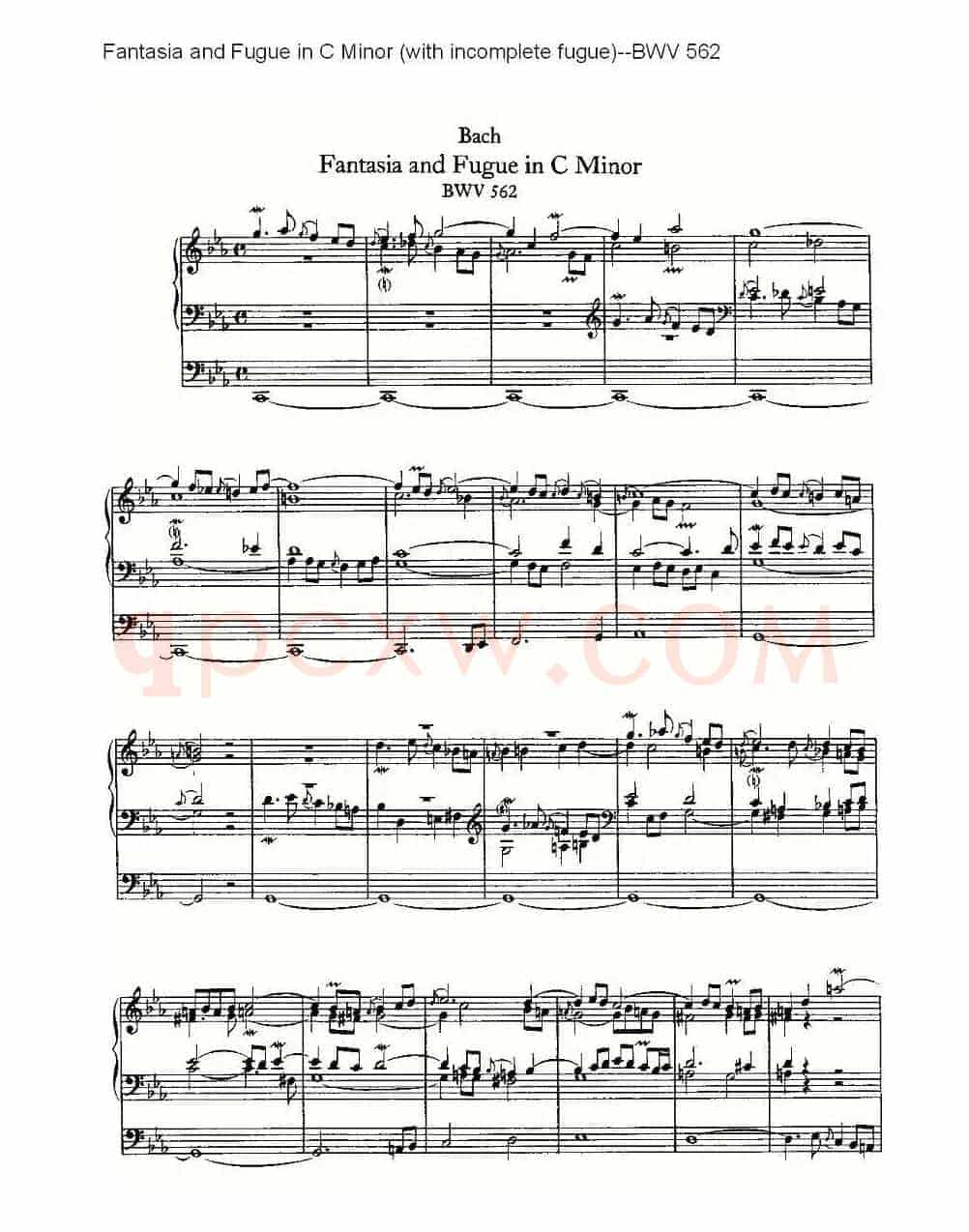 Fantasia and Fugue in C Minor (with incomplete fugue)--BWV 562 (管风琴谱)