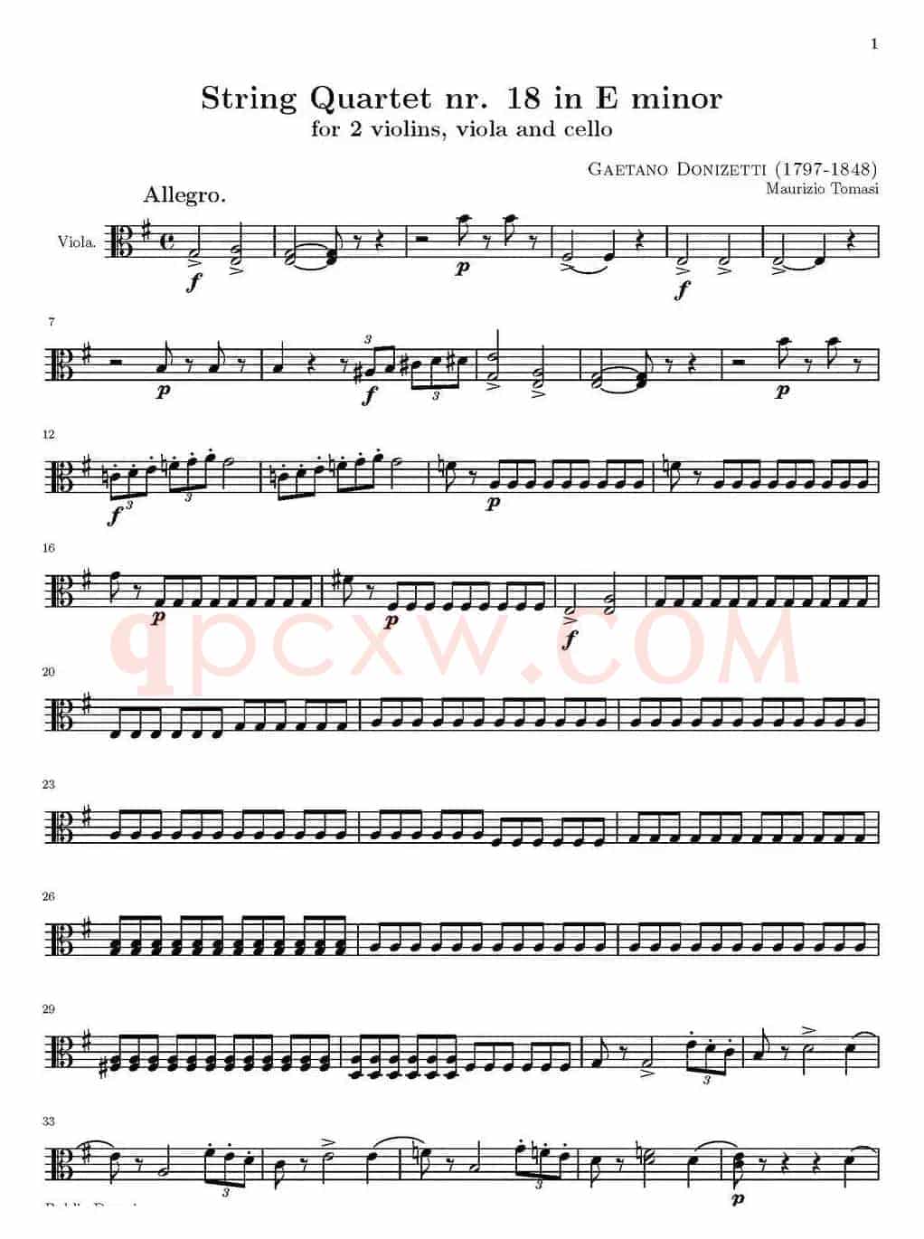 String Quartet nr.18 in E minor（E小调弦乐四重奏）（中提琴分谱）