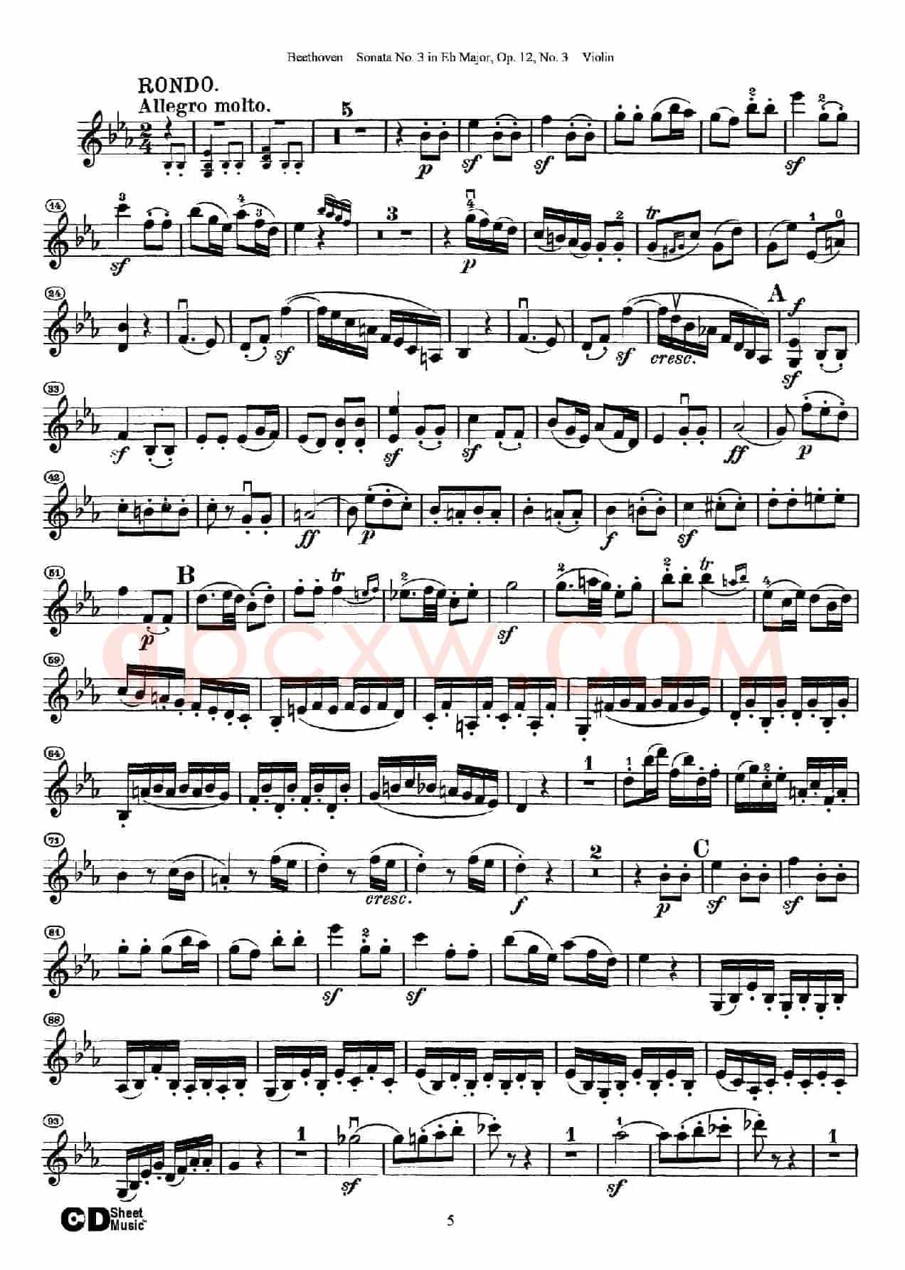 降E大调第三小提琴奏鸣曲（Sonata No.3 in Eb Major Op.12,No.3）