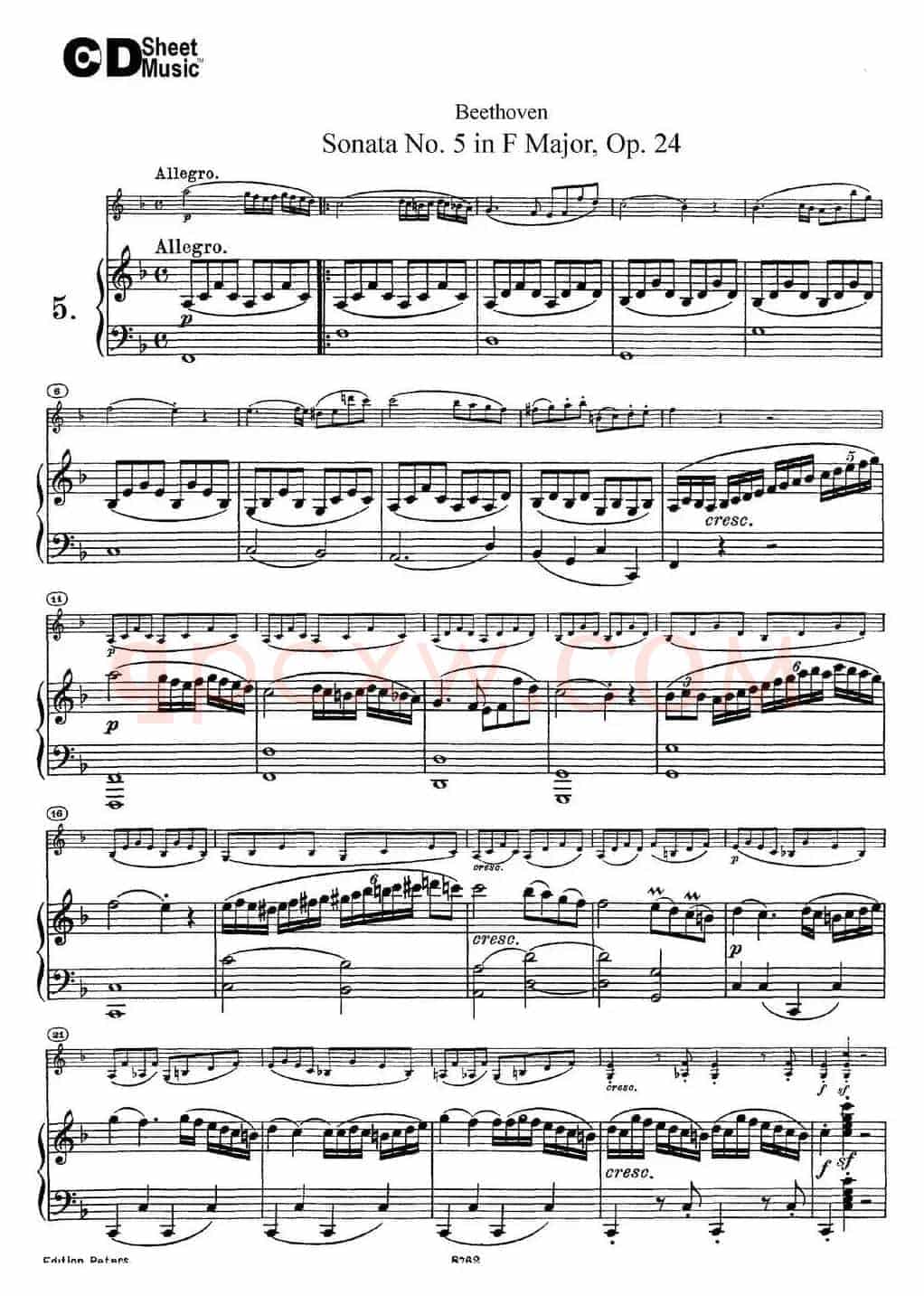 Violin Sonata No.5 in F Major Op.24（小提琴+钢琴伴奏）