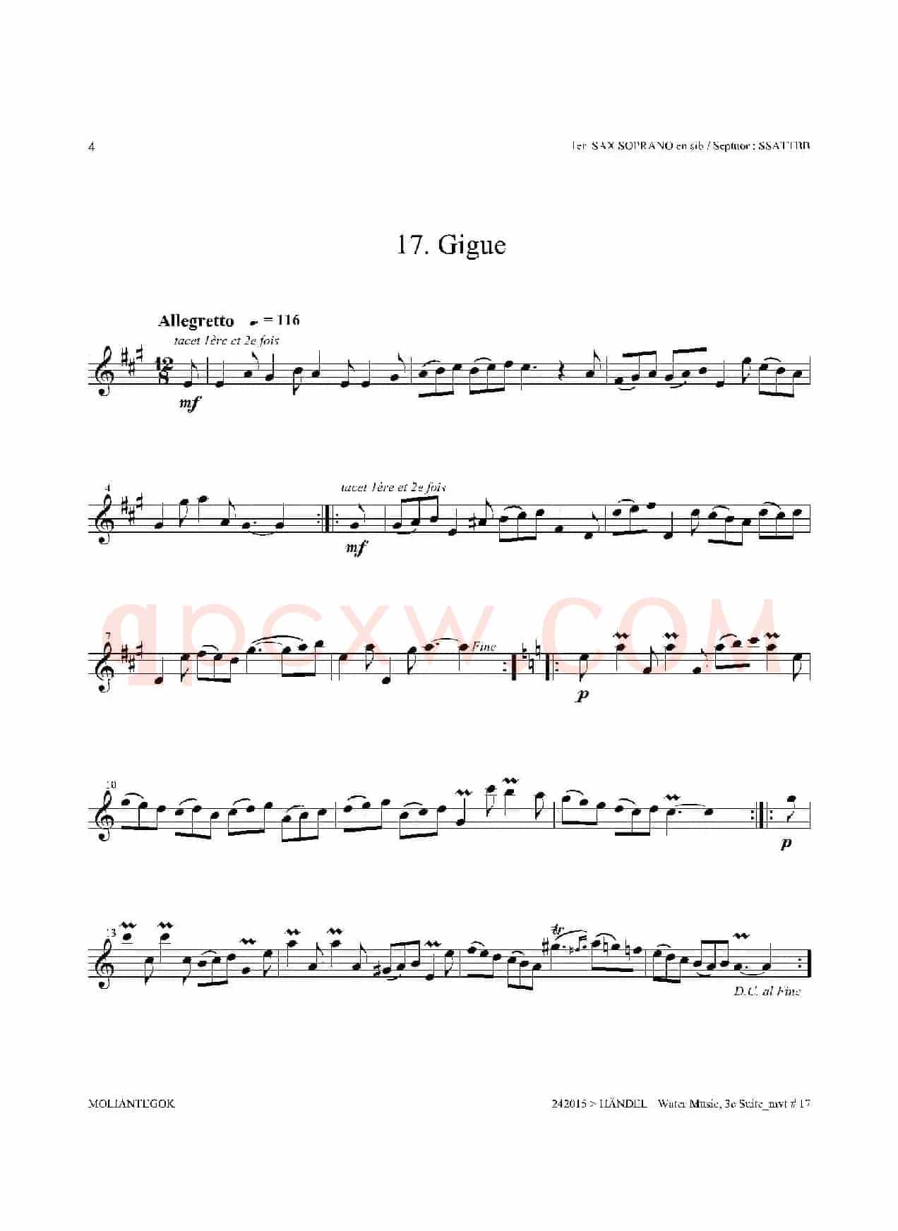 Water Music（HWV.350 No.3）（第一高音萨克斯）