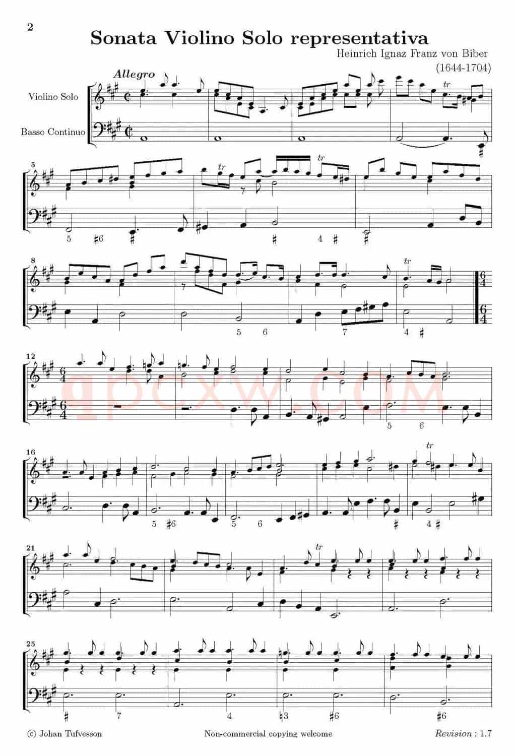 Sonata Violino Solo representativa(Violino+Basso Continuo)